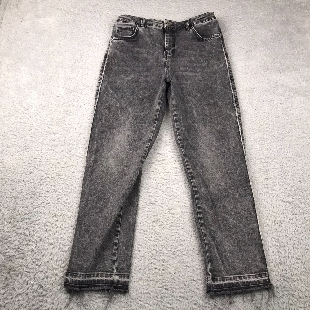 ME+EM Jeans Womens‎ 27 (28x25) Faded Black Straight Crop Fray Hem Stretch Denim